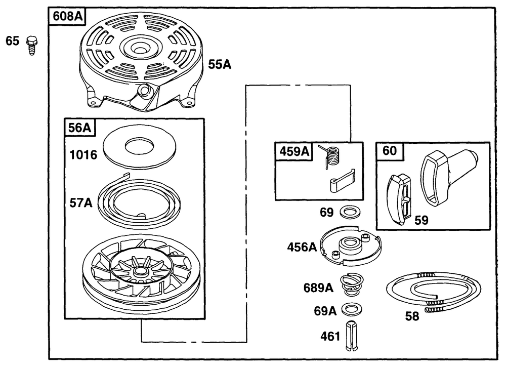 Rewind Assembly 2 Diagram and Parts List for 135702-0120-XX  Briggs and Stratton Engine